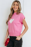 Fiery Red Valentine Heart Graphic Cropped Short Sleeve Sweater - Aaria Tees Aaria Tees