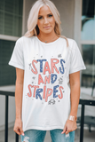 White STARS AND STRIPES Crew Neck Graphic Tee Aaria Tees