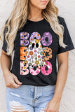 Black BOO Floral Ghost Print Crew Neck Halloween T Shirt - Aaria Tees Aaria Tees