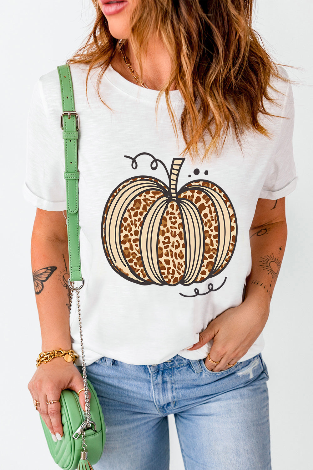 White Leopard Pumpkin Graphic Crewneck Halloween T Shirt - Aaria Tees Aaria Tees