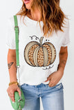 White Leopard Pumpkin Graphic Crewneck Halloween T Shirt - Aaria Tees Aaria Tees
