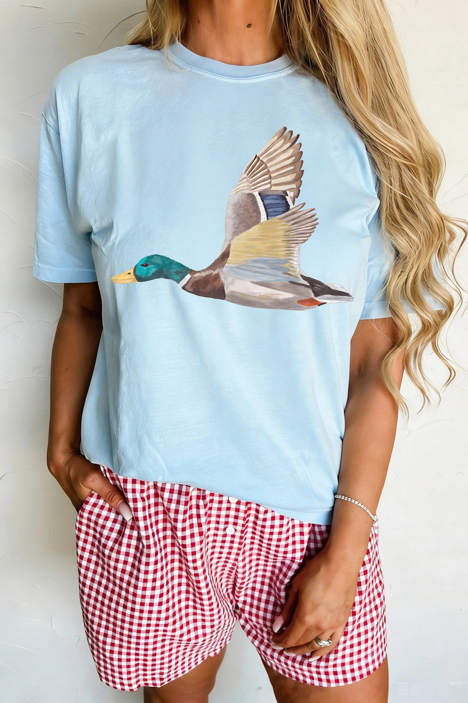 Light Blue Flying Mallard Print Western Graphic Tee - Aaria Tees Aaria Tees