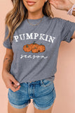 Gray Pumpkin Season Graphic Round Neck Short Sleeve T-Shirt Aaria Tees