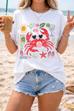 White Summer Vacation Crab Graphic Tee Aaria Tees