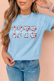Light Blue America 1776 Floral Print Relaxed T Shirt Aaria Tees