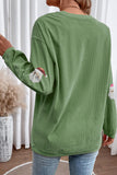 Grass Green Corded Ribbed Sequin Patched Santa Claus Graphic Sweatshirt Aaria Tees
