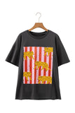 Dark Grey Cheetah Striped Print Retro Fashion Graphic Tee - Aaria Tees Aaria Tees