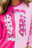 Pink Color Block Sequined Cowgirl Boots Graphic Sweatshirt - Aaria Tees Aaria Tees