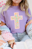 Wisteria Easter Floral Cross Christian Casual Tee - Aaria Tees Aaria Tees