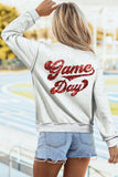 Light Grey Football Patch Sequin Game Day Lettering Mock Neck Tunic Sweatshirt - Aaria Tees Aaria Tees