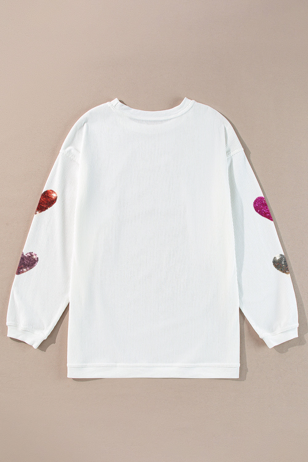 White Valentines Heart Patched Pattern Corded Pullover Sweatshirt - Aaria Tees Aaria Tees