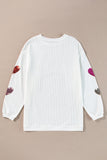 White Valentines Heart Patched Pattern Corded Pullover Sweatshirt - Aaria Tees Aaria Tees