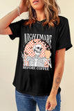 Black Nightmare Before Coffee Skull Checkerboard Graphic Halloween Tee - Aaria Tees Aaria Tees