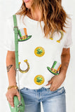 White St Patricks Day Sequin Graphic Casual T Shirt - Aaria Tees Aaria Tees
