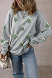 Light Grey Sequin Christmas Tree Graphic Drop Shoulder Pullover Sweatshirt Aaria Tees