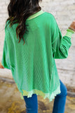 Bright Green Twisted Ribbed mardi gras Sequin Graphic Exposed Seam Patchwork Pullover Top - Aaria Tees Aaria Tees