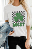 White Checker LUCKY Clover Printed St Patricks T Shirt - Aaria Tees Aaria Tees