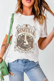 Guitar Graphic Round Neck Short Sleeve T-Shirt Aaria Tees