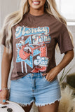 Chicory Coffee Honky Tonk Honey Graphic Crew Neck Western Fashion Tee - Aaria Tees Aaria Tees