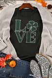 Black Rhinestone LOVE Clover Graphic St Patricks Pullover Sweatshirt Aaria Tees