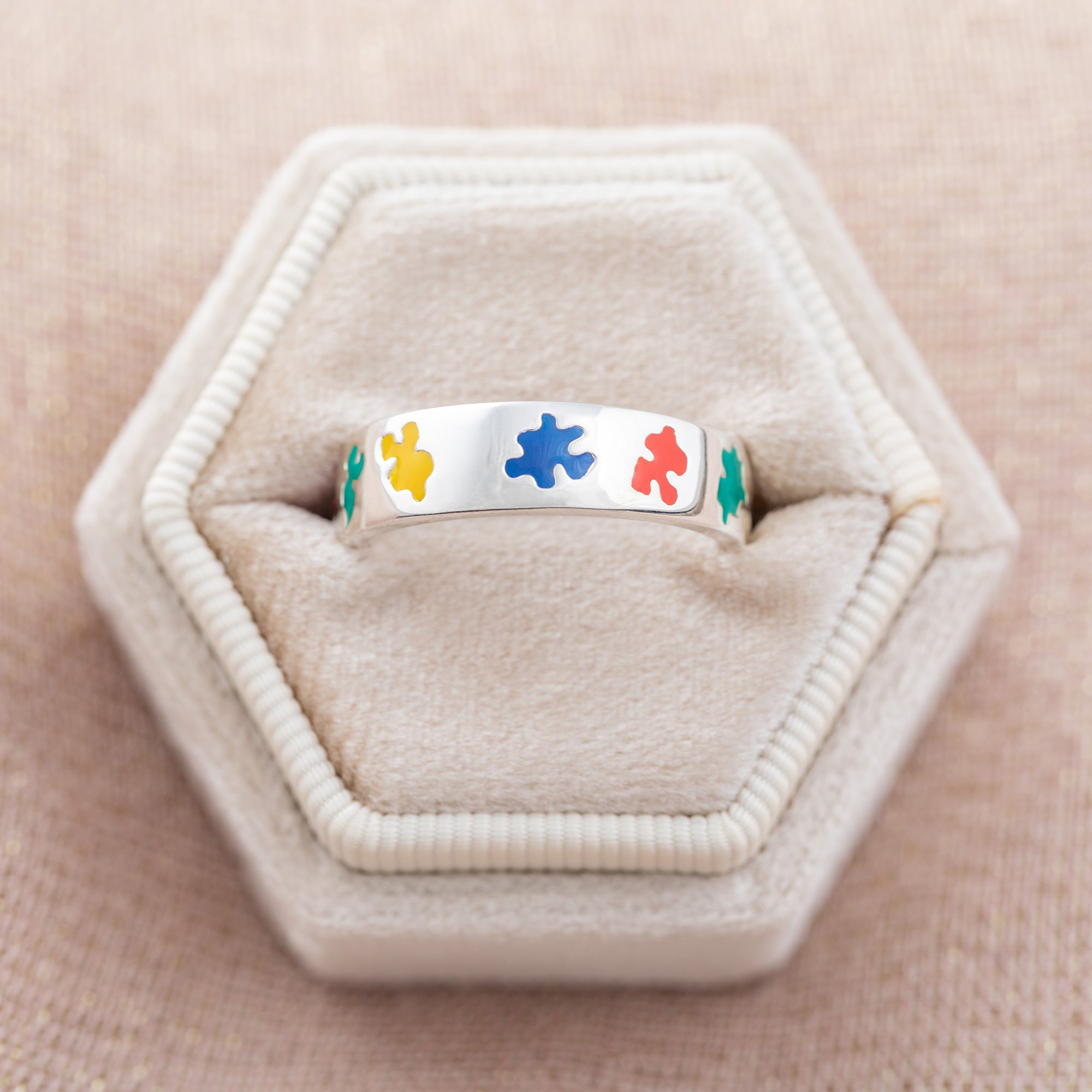 Puzzle Piece Autism Awareness Sterling Ring - Aaria Tees Aaria Tees