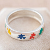 Puzzle Piece Autism Awareness Sterling Ring - Aaria Tees Aaria Tees