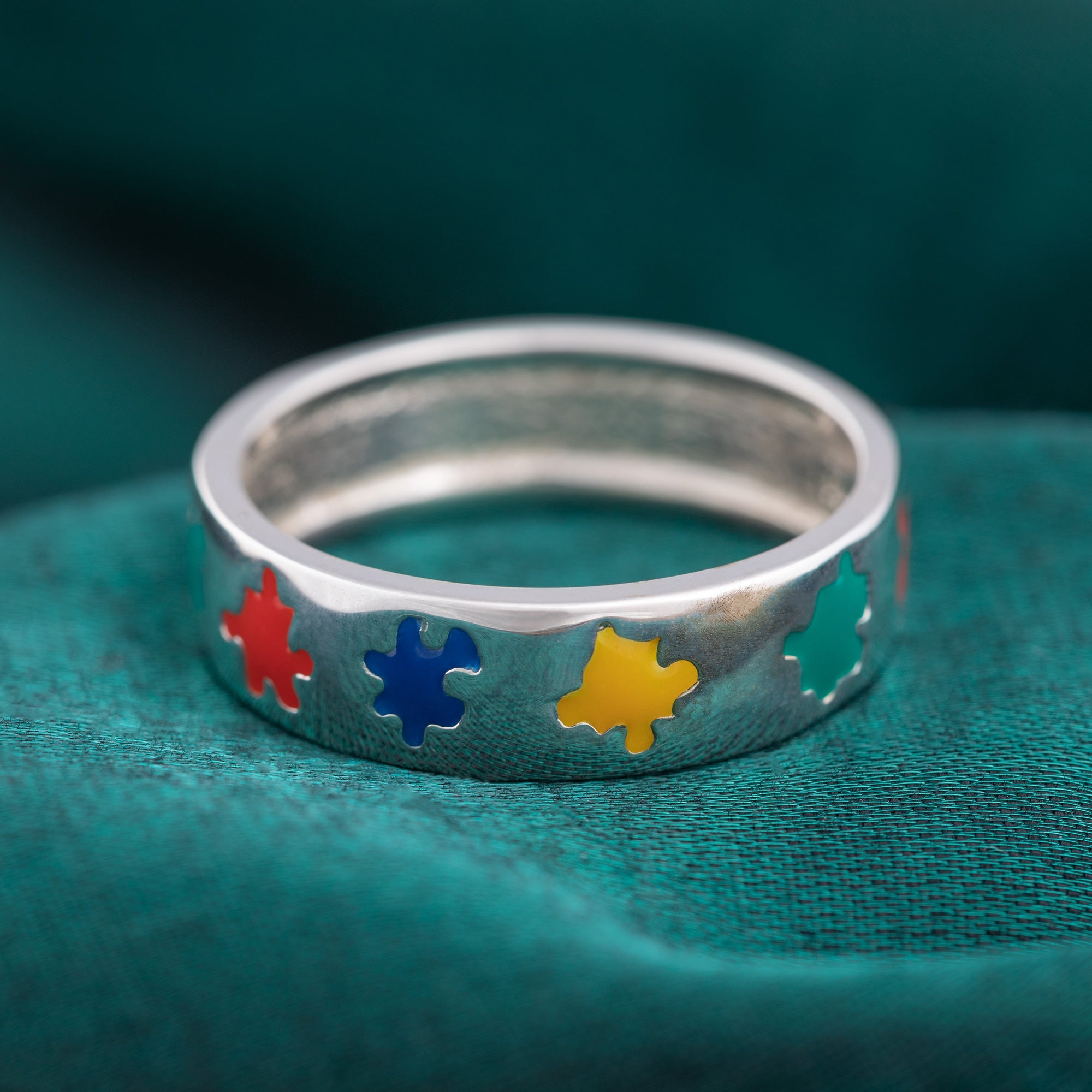 Puzzle Piece Autism Awareness Sterling Ring - Aaria Tees Aaria Tees