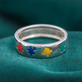 Puzzle Piece Autism Awareness Sterling Ring - Aaria Tees Aaria Tees