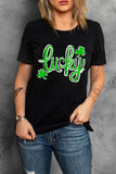 Black St. Patricks Lucky Clover Print O Neck T Shirt - Aaria Tees Aaria Tees
