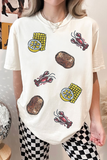 White Sequin Crawfish Potato Lemon Corn Graphic Crewneck T Shirt Aaria Tees