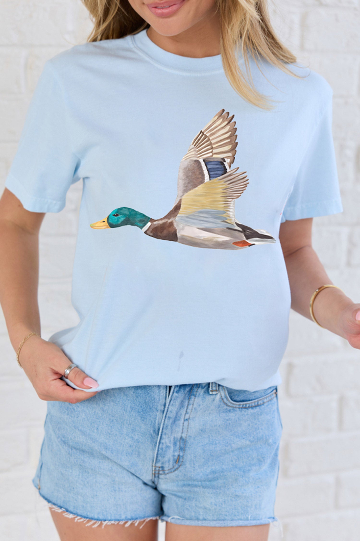 Light Blue Flying Mallard Print Western Graphic Tee - Aaria Tees Aaria Tees