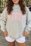 Light Grey Exposed Seam Mock Neck STATE Letter Graphic Loose Sweatshirt Aaria Tees