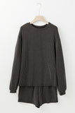Carbon Grey Twisted Ribbed Sequin Holly Candy Cane Long Sleeve Top and Shorts 2pcs Outfit Aaria Tees