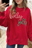 Racing Red Holly Jolly Embroidered Graphic Baggy Sweatshirt - Aaria Tees Aaria Tees