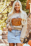 Khaki Halloween Leopard Pumpkin Graphic Corded Sweatshirt - Aaria Tees Aaria Tees