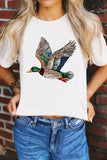 White Flying Mallard Print Crew Neck T Shirt Aaria Tees