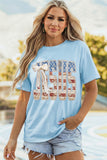 Light Blue Patriotic JESUS Letter Print Shift T Shirt Aaria Tees