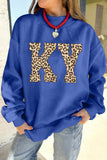 Dark Blue KENTUCKY Leopard KY Letter Print Reversible High Neck Sweatshirt - Aaria Tees Aaria Tees