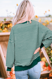 Green Stripe Chenille LUCKY Patched Pattern St Patrick Long Sleeve Top Aaria Tees
