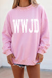 Pink Polka Dot Letter Print Mock Neck Pullover Sweatshirt Aaria Tees