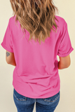 Sachet Pink Flag Pattern Boots Bow Accent Casual Graphic Tee Aaria Tees