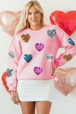 Pink Sequin Romantic Letters Heart Graphic Valentines Sweatshirt - Aaria Tees Aaria Tees