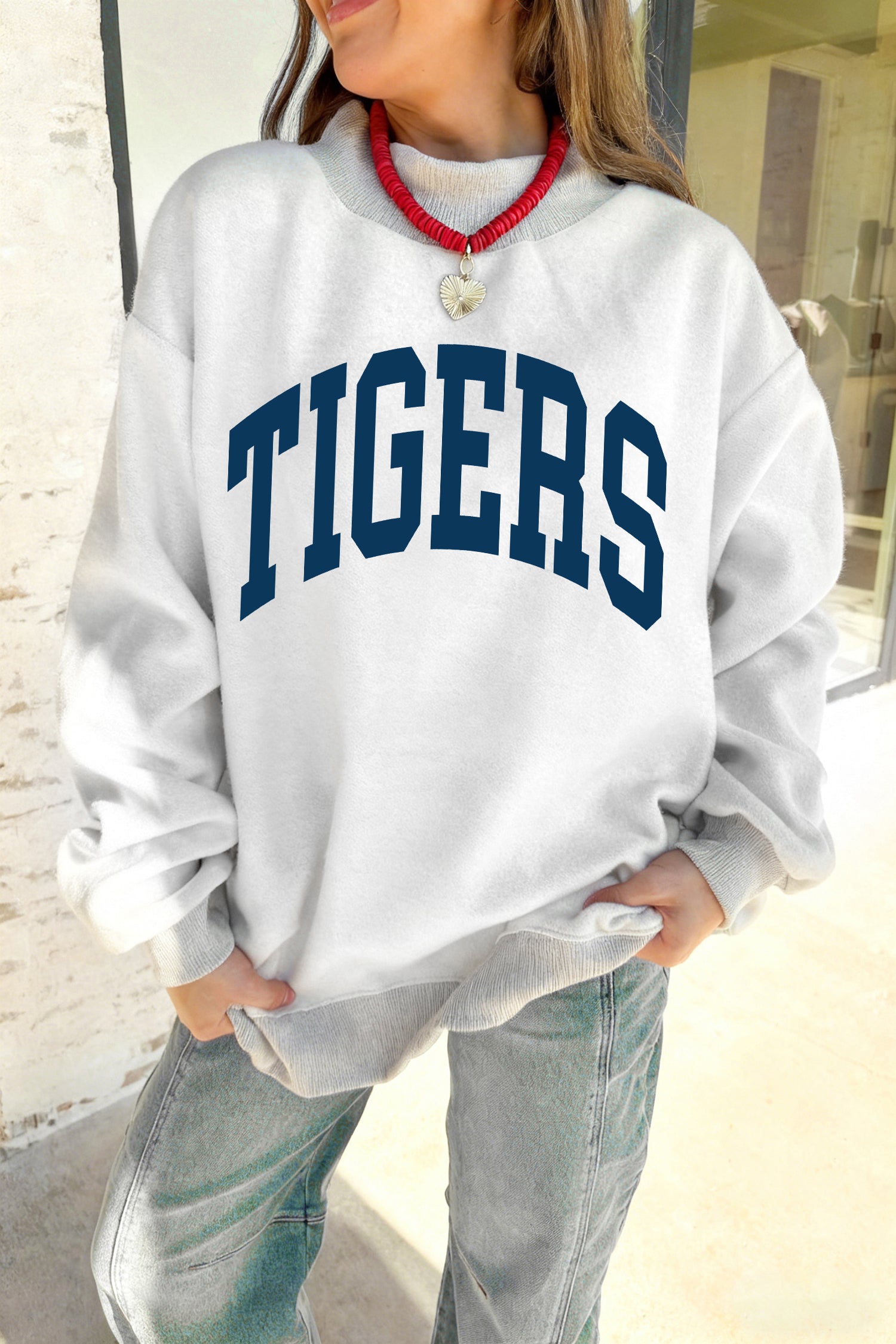 Light Grey WARDAMN/ TIGERS Double Side Printed High Neck Reversible Baggy Sweatshirt - Aaria Tees Aaria Tees