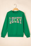 Dark Green LUCKY Clover Letter Printed Loose Pullover Sweatshirt Aaria Tees