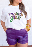 White Sequin mardi gras Graphic T Shirt - Aaria Tees Aaria Tees