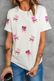 White Sequin Bow Heart Shape Lolly Valentines Day Graphic Tee Aaria Tees