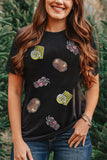 White Sequin Crawfish Potato Lemon Corn Graphic Crewneck T Shirt Aaria Tees