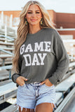 Bluing Corded GAME DAY Graphic Long Sleeve Crewneck Top - Aaria Tees Aaria Tees