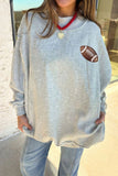 Light Grey Football Patch Sequin Game Day Lettering Mock Neck Tunic Sweatshirt - Aaria Tees Aaria Tees