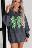 Gray Clover Bowknot Graphic Corded Pullover Sweatshirt Aaria Tees